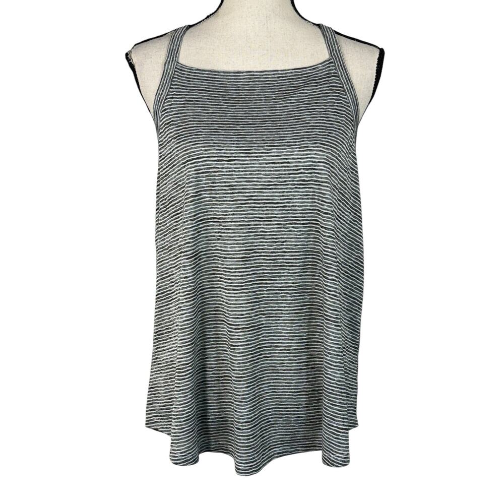 LOFT Large Tank Top Striped Racerback Stretch Square Neck Lightweight Gray White